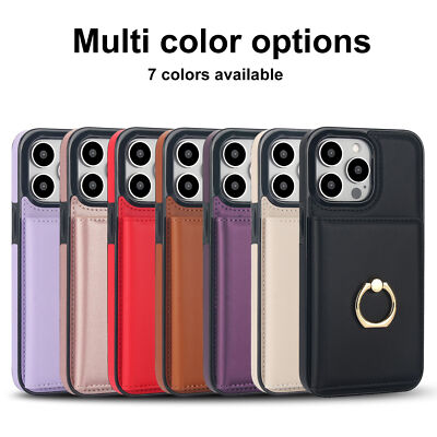 HOT For iPhone 15 Plus 14 13 12 Pro Max Card Wallet Phone Case With Ring Holder