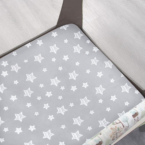 Pack N Play Fitted Sheet Stretchy Soft Playard Cover 2 Pack Gray & White 39"x27" - Afbeelding 4 van 7