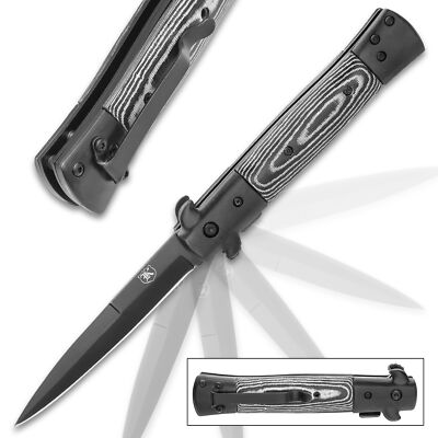 9'' Micarta Spring Assisted Folding Stiletto Blade Pocket Knife