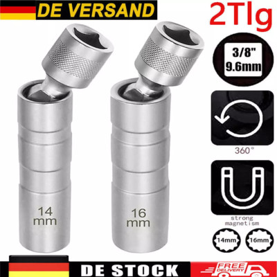 Zündkerzenschlüssel 14 16 mm magnetisch Zündkerzen Glühkerzen 3/8 Gelenk Einsatz