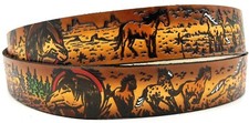 HORSES WESTERN EQUINE ANIMAL EMBOSSED GENUINE COWHIDE LEATHER BELT USA MADE