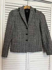 APOSTROPHE Women  s Size 8 Blazer Jacket Tweed Long Sleeve Wool Blend Frayed Hem