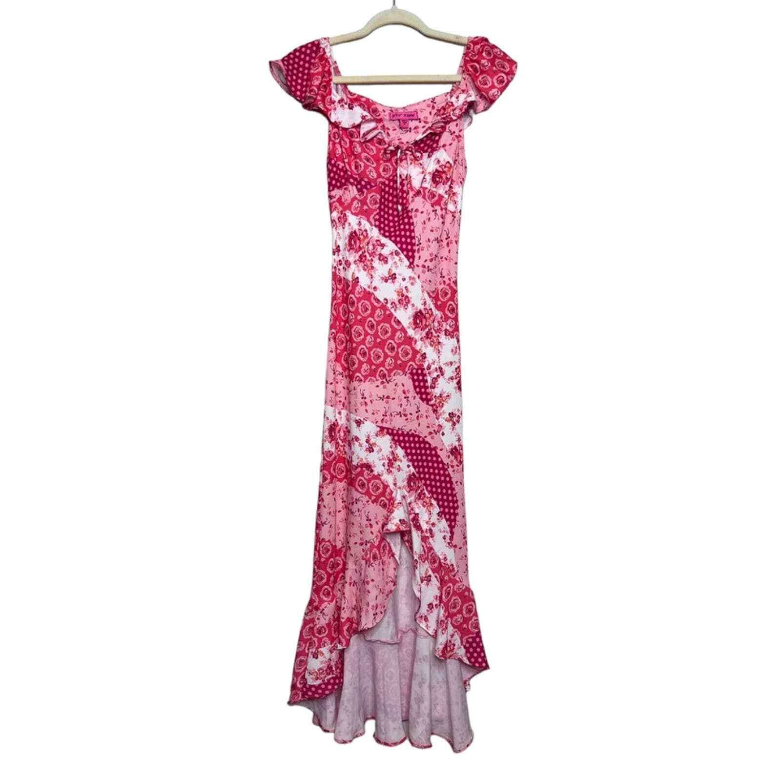 Betsey Johnson La Napoule English Rose Patchwork Ruffled High-Low Dress  Large iuu.org.tr