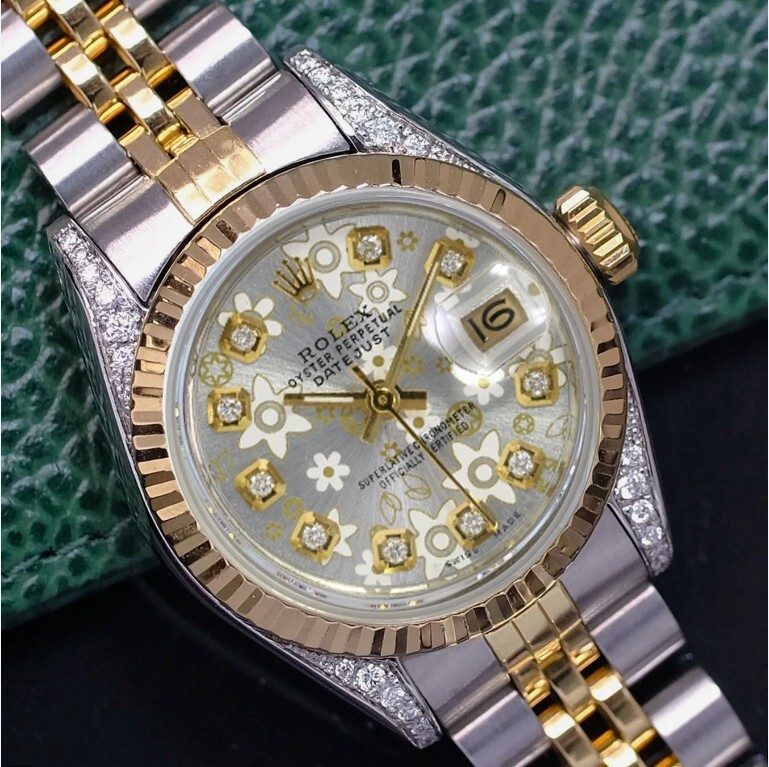 Rolex Datejust Womens Two-Tone Gold Steel Silver Floral  display picture 1