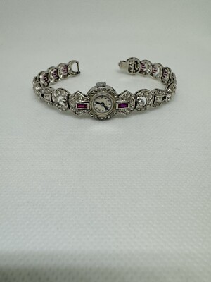 Vintage Ruby & Rose Cut Diamond Platinum Mini Watch ~ 35.4gr