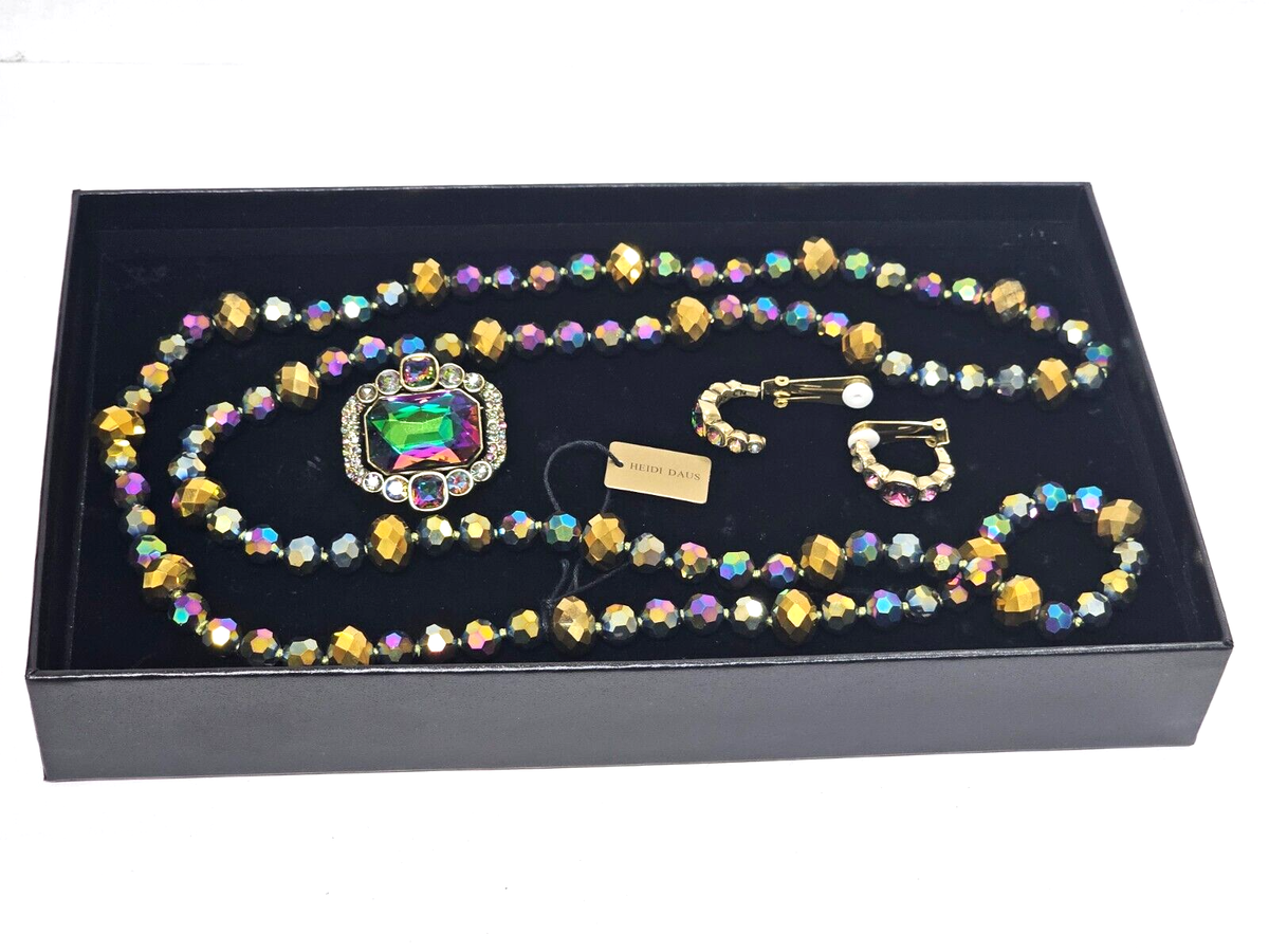 Designer Heidi Daus Set Necklace Beaded Multicolor With Earrings