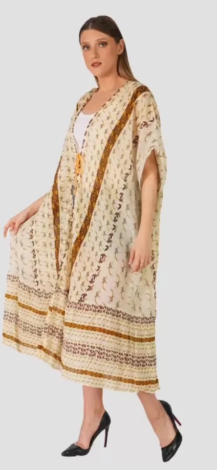 STEVE MADDEN Arrugado Crepé Gasa Plumero Kimono Encubrimiento Free People O/S M L XL Foto 2 de 4