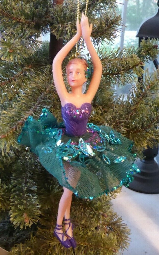 Peacock colors BALLERINA DANCER SEQUIN GLITTER CHRISTMAS ORNAMENT Nora |  eBay