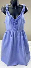 Banana Republic Periwinkle Blue Linen Chambray Ruffle A-Line Sun Dress size 8.