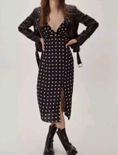 NEW Twist Front Polka Slip Dress Size 4 Nasty Gal Spaghetti Strap Midi NWT