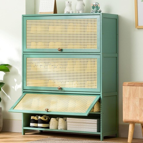 7-Tier Bamboo Free Standing Shoe Storage Cabinet with 3 Flip-up Doors, 31.5" W W