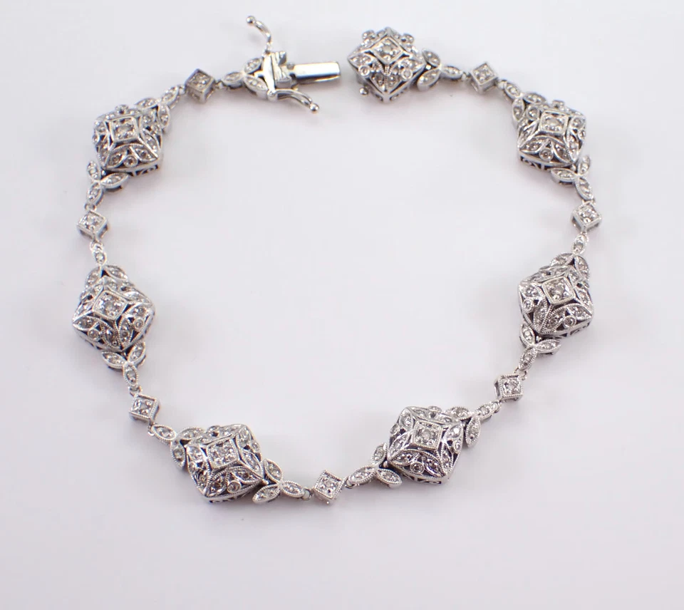 Теннисный браслет в винтажном стиле с лабораторными бриллиантами покрытие белым золотом 14 карат 2,50 карата - Изображение 4 из 4