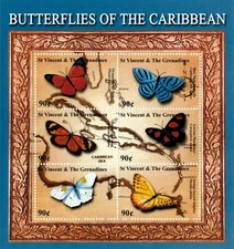 St. Vincent 2002 - Butterflies - Sheet of 6 Stamps - Scott #2918 - MNH