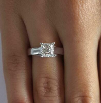 Princess Cut 1.50Ct Diamond White Gold Finish Engagement Ring Simulated Size 6.5