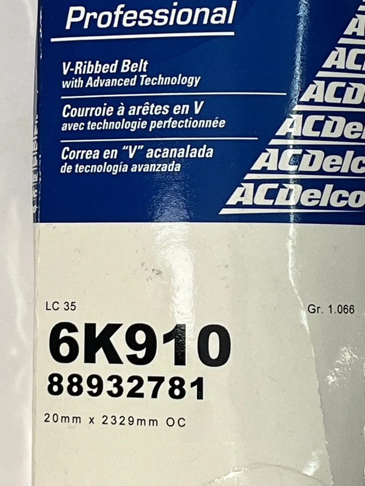 ACDelco 6K910 Professional V-Ribbed Serpentine Belt 88932781 New - Image 2 of 4