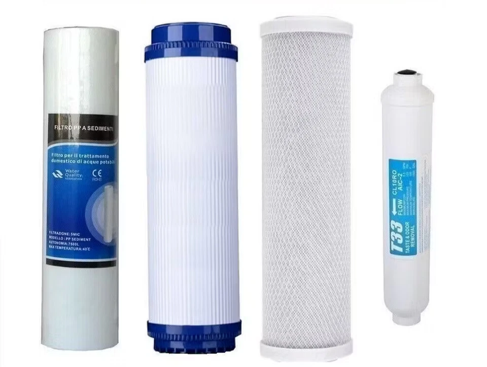 KIT RICAMBIO UNIVERSALE 4 FILTRI DEPURATORE ACQUA A 5 o 6 STADI OSMOSI INVERSA