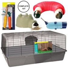 Rabbit Guinea Pig Starter Cage Kit Pet One Indoor Hutch Hide Treat Bottle Tunnel