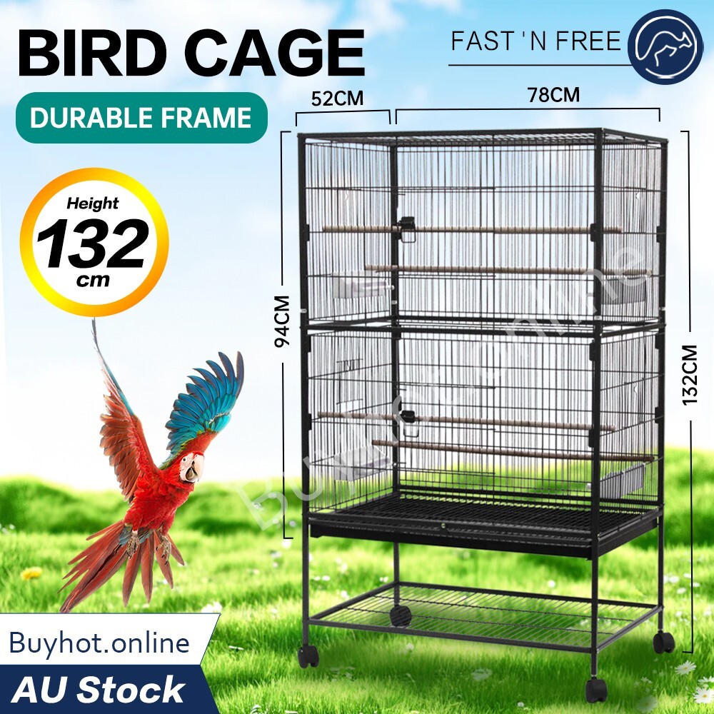 XXL Bird Cage Cockatiel Parrot Aviary Pet Standalone Budgie Perch Wheels 132CM eBay