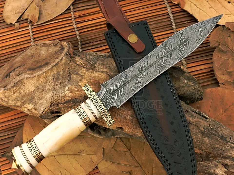 HUNTEX Handmade Damascus Blade, Camel Bone Handle, 380mm Long Exotic Boot Dagger - Image 4 of 4