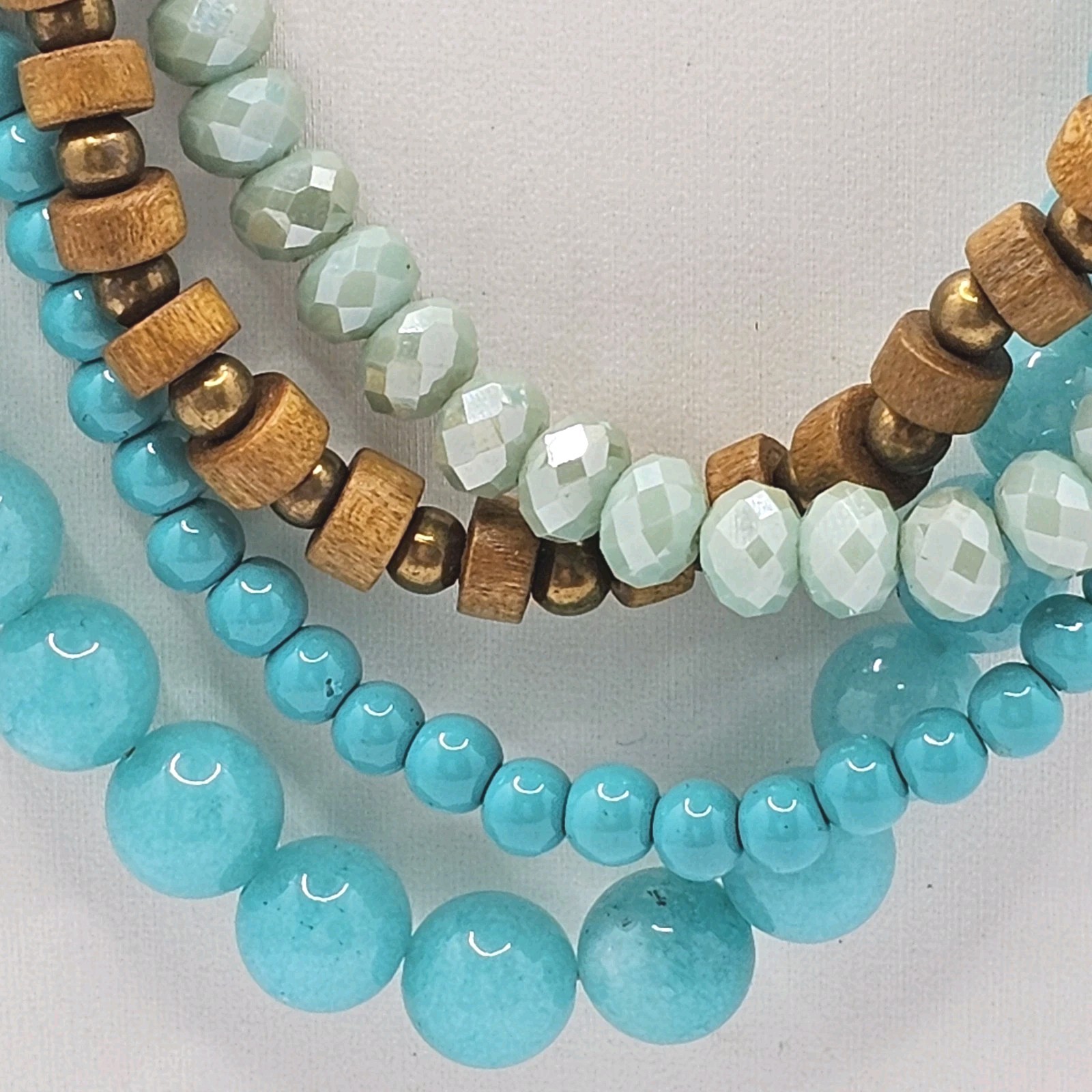 Multi-Strand Beaded Statement Necklace Blue Aqua … - image 2