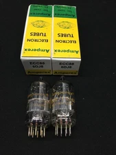 MATCHED PAIR AMPEREX 6DJ8 ECC88 UFO Getter HOLLAND Vacuum Tubes TESTED D.9219