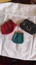VINTAGE LEATHER SMALL CHANGE COIN PURSE LOT OF 3 ALL KISS LOCK 1 FLORENTINE RED