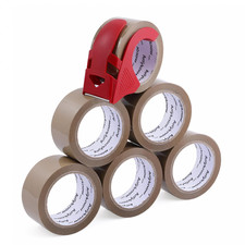 Heavy Duty Brown Packing Tape with Dispenser 1.88 In x 60 Yd 6 Rolls