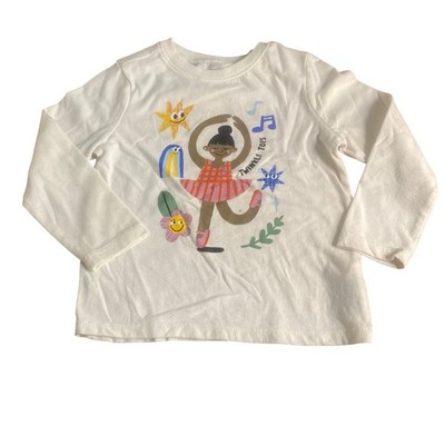 Old Navy Graphic Tee Kids White Twinkle Toes Ballerina Long Sleeve SIZE 3T