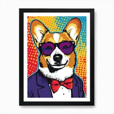 Super Cool Corgi Illustration Pop 8 Framed Wall Art Poster Canvas Print Picture