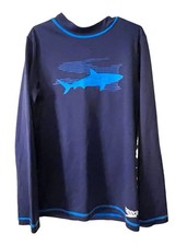 Speedo UPF 50+ Kids S Long Sleeve Rash Guard Swim Shirt Blue Shark Graphic