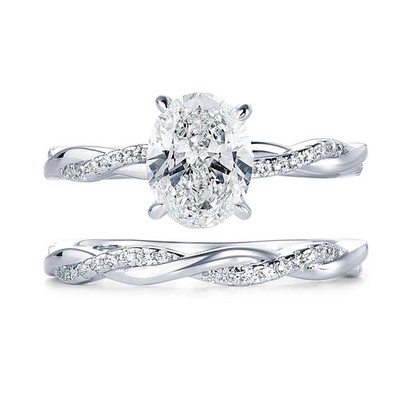 2,0 kt Ovalschliff Laborgefertigter Diamant Test bestanden Vier Krappen Ring gedreht Band Set