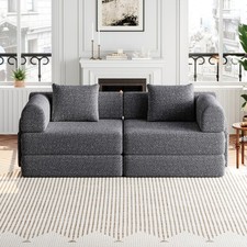 72.4" Convertible Sofa Bed w/ Storage Pockets  Cushions, Grey Fabric