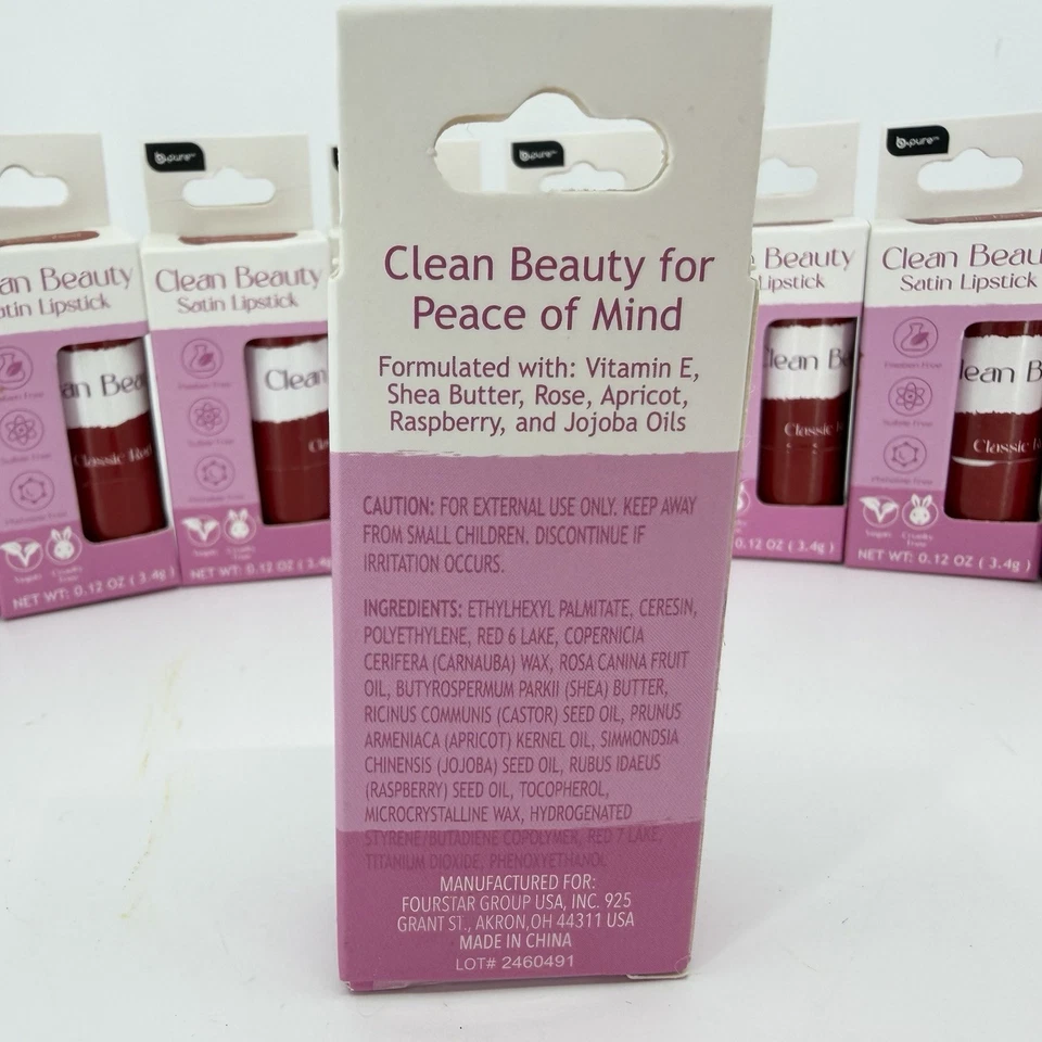 9X B*Pure Products Clean Beauty lápiz labial satinado color rojo clásico 0,12 OZ (3,4 g ea Foto 3 de 4