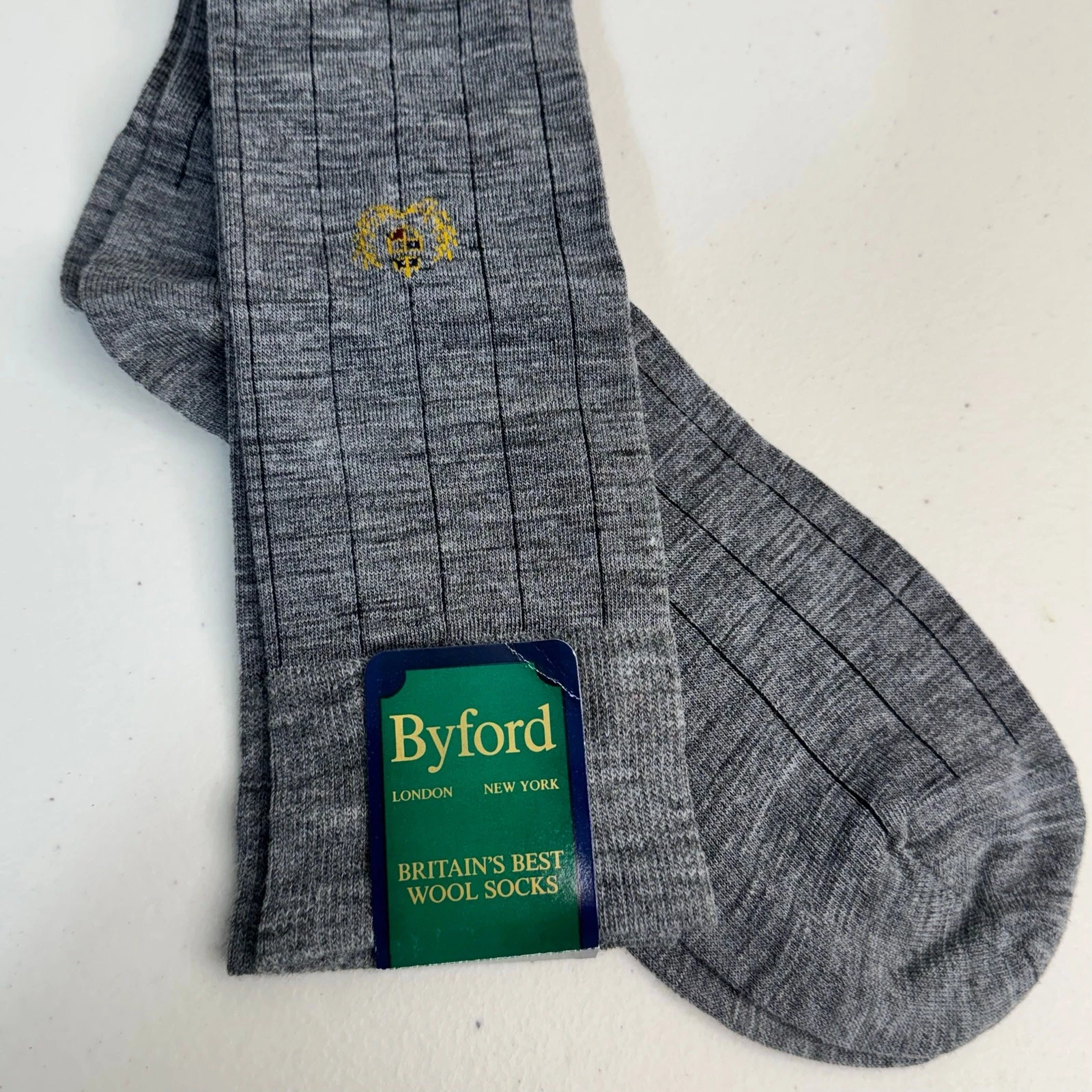VTG Byford Men's Long Dress Socks England Made Gray Merino Wool Blend Fit 7.5-12