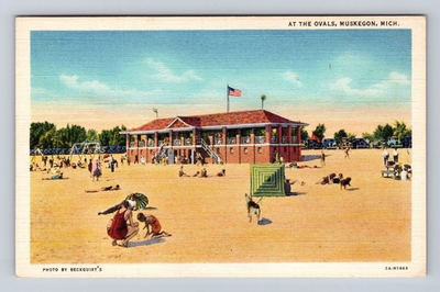 #ad #ad Muskegon MI Michigan At the Ovals Beach Side Sunbathing Vintage Postcard $0.99