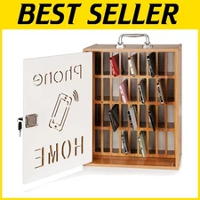 36-Slot Wooden Phone Organizer with Security Lock for Classroom & Office Use