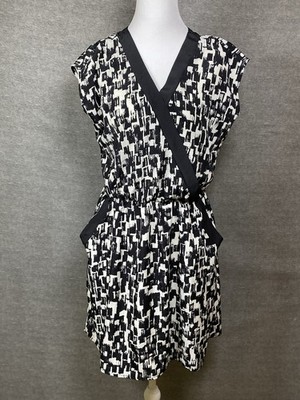 Alya Black And White Wrap Dress With Pockets Size Medium