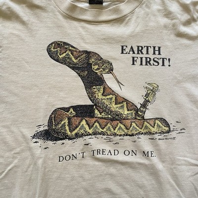 Vintage EARTH FIRST! 80s Tee Shirt Monkey Wrench Gang Ivory Medium