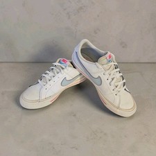 Nike Court Legacy Unisex Kids Low Top Leather Sneakers White Pink Blue 5.5Y