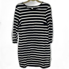 OLD NAVY Black and White Long Sleeve Scoop Neck Cotton Dress Size Medium