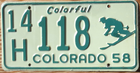 Item photo. Show Listing Details page. Listing 1958 Colorado License Plate Number Tag - Skier