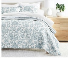 Luxury Quilt Set Queen/Full Dusk Blue 3pc Reversible Coverlet Modern Bedspread