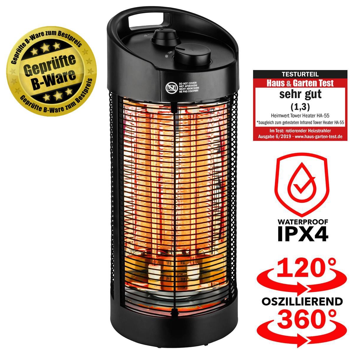 Heizstrahler Infrarot Standheizstrahler Terassenstrahler 1200 W 360 Grad B-Ware