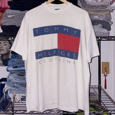 Vintage 90s Original Tommy Hilfiger Flag Logo Double Sided Designer Tee T-Shirt