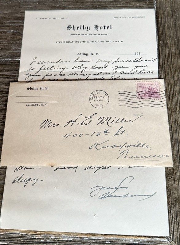 Vintage 1935 Shelby Hotel Letter And Envelope Shelby NC