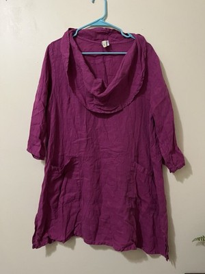 Camille & Co 100% Linen Medium Cowl Neck Tunic Blouse Top Boho Lagenlook Purple