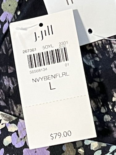 NWT J Jill Long Sleeve Button Up Pullover Navy Floral Top Blouse Shirt LARGE - Picture 3 of 7