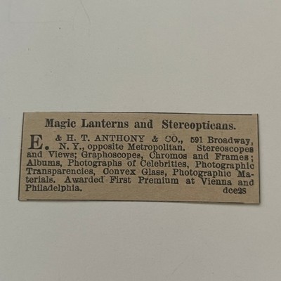 E&HT Anthony & Co Magic Lanterns & Stereopticans NY 1878 Clipping SAI4-S45