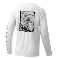 Mens Fishing Shirts Long Sleeve Sun Protection Large White / Marlin Rider