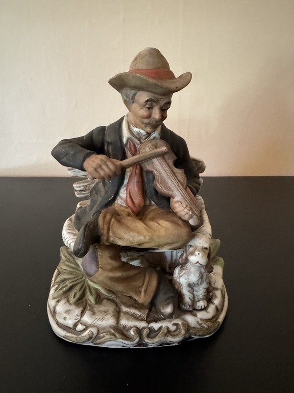 Vintage HOMCO Porcelain Man Playing Violin w/ His Dog Home Interiors Figurine